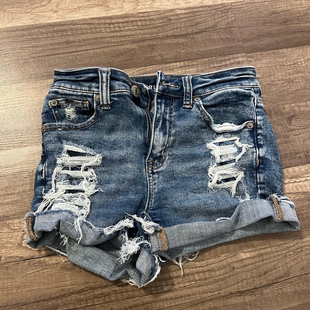 American Eagle Outfitters Blue Jean Shorts Distressed High-Waisted